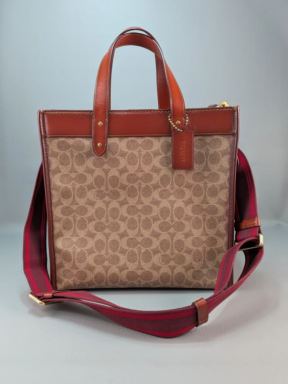 COACH CO766 Tote Truffle Rust Horse Carriage Signature Coated Canvas Leather